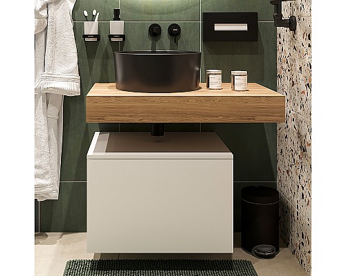 Комплект мебели для ванной STWORKI Ольборг 80 482724 подвесная Белая матовая Дуб французский