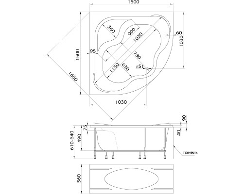Акриловая ванна Marka One Afrodita 150х150 01аф1515 без гидромассажа