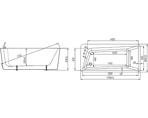 Акриловая ванна Orans BT-NL609BL 170х80 L 609BL без гидромассажа