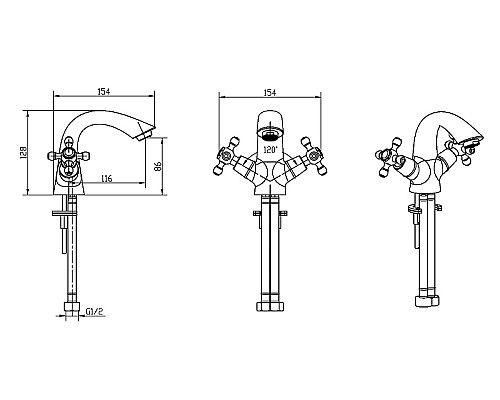 Смеситель для раковины Boheme Royal Cristal 311-Royal/CRSTBlack Бронза