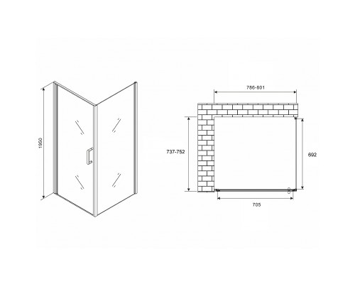 Душевой уголок Abber Sonnenstrand 80x75 профиль Черный стекло прозрачное