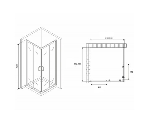 Душевой уголок Abber Schwarzer Diamant 90x90 профиль Хром стекло прозрачное