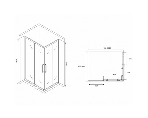 Душевой уголок Abber Schwarzer Diamant 120x90 профиль Хром стекло матовое
