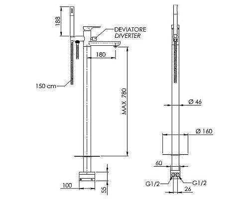 Смеситель для ванны Remer Infinity I08NP Никель брашированный