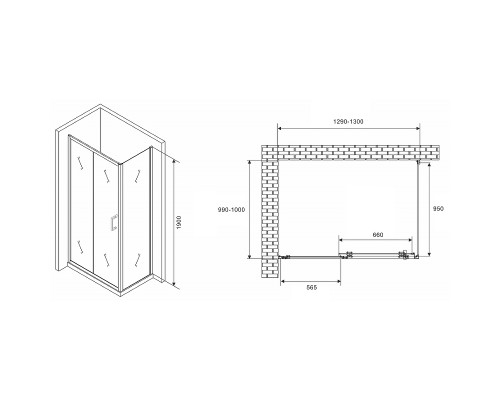 Душевой уголок Abber Schwarzer Diamant 130x100 профиль Хром стекло прозрачное