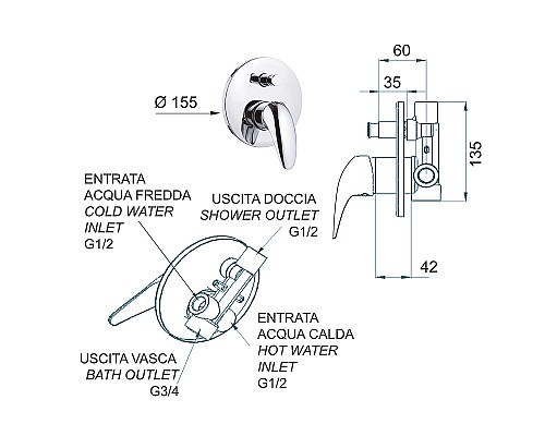 Смеситель для душа Remer Ten T09 Хром