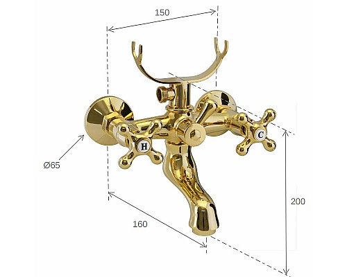 Смеситель для ванны Remer Liberty 05LIDO Золото