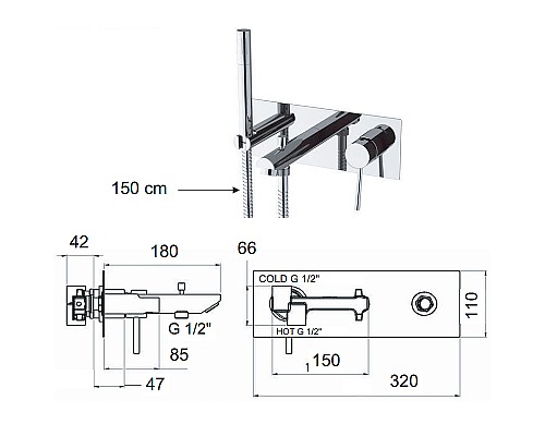 Смеситель для ванны Remer Minimal N04 Хром