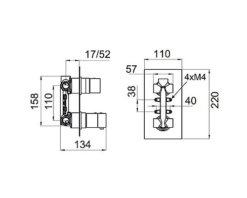 Смеситель для душа Remer Qubica Thermo QT93 с термостатом Хром