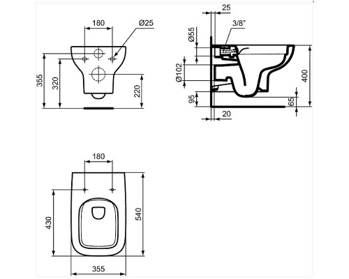 Унитаз биде Ideal Standard I.Life A T481801 подвесной Евробелый без сиденья