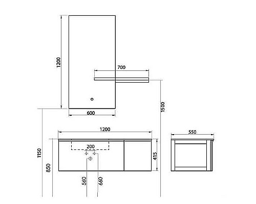Тумба с раковиной Orans BC-V8106-1200 120 8106000 подвесная Black