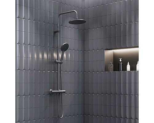 Душевая система Damixa Jupiter 977800300 с термостатом Черная матовая
