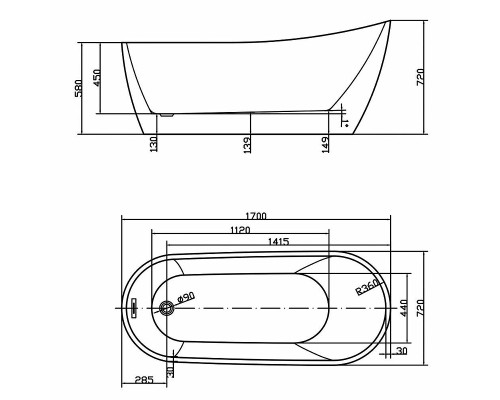 Акриловая ванна Swedbe Vita 170x72 8816 без гидромассажа