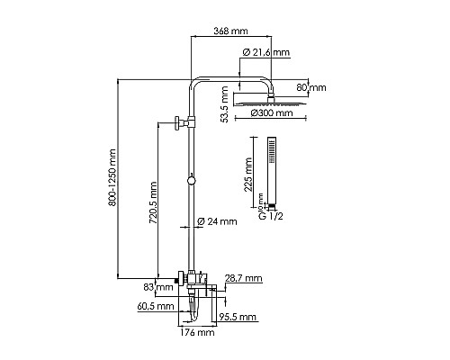 Душевая система WasserKRAFT A174.160.217.CB Черная матовая