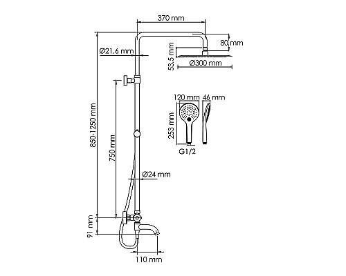 Душевая система WasserKRAFT A288.160.078.BM Thermo с термостатом Черная матовая