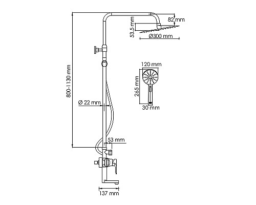Душевая система WasserKRAFT A166.116.127.087.CH Хром