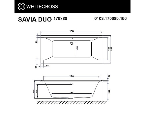 Акриловая ванна Whitecross Savia Duo 170x80 0103.170080.100 без гидромассажа Акриловая ванна Whitecross Savia Duo 170x80 0103.170080.100 без гидромассажа