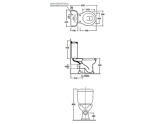 Унитаз компакт Globo Paestum PA004.BI без бачка и сиденья