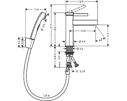 Смеситель для раковины Hansgrohe Finoris 76210000 с гигиеническим душем Хром