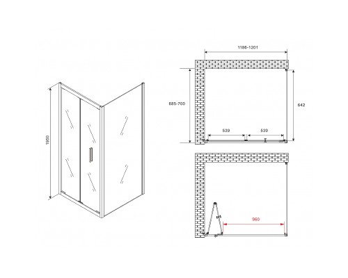 Душевой уголок Abber Sonnenstrand 120x70 профиль Черный стекло прозрачное