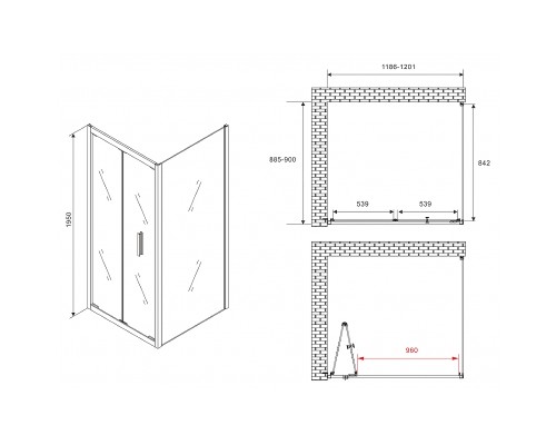 Душевой уголок Abber Sonnenstrand 120x90 профиль Черный стекло прозрачное