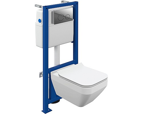 Комплект унитаза с инсталляцией Cersanit Crea 64443 с сиденьем Микролифт и клавишей смыва Хром глянцевый