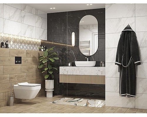 Комплект унитаза с инсталляцией Cersanit Crea 64443 с сиденьем Микролифт и клавишей смыва Хром глянцевый