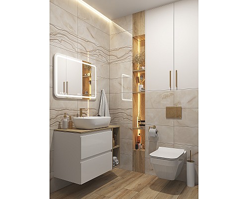 Комплект унитаза с инсталляцией Cersanit Crea 64443 с сиденьем Микролифт и клавишей смыва Хром глянцевый