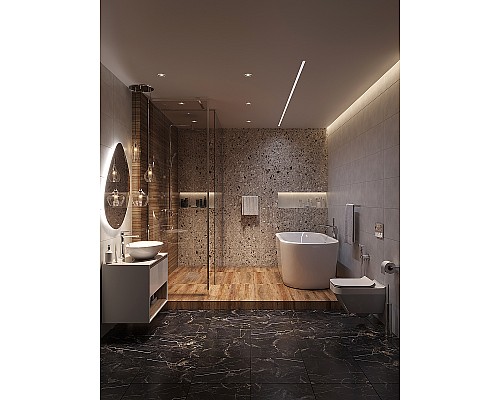 Комплект унитаза с инсталляцией Cersanit Crea 64443 с сиденьем Микролифт и клавишей смыва Хром глянцевый