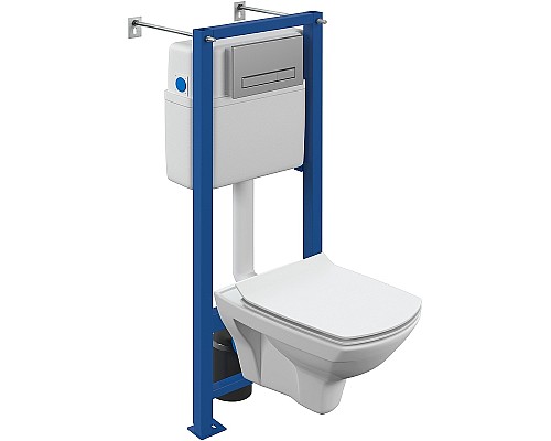 Комплект унитаза с инсталляцией Cersanit Carina 64440 с сиденьем Микролифт и клавишей смыва Хром матовый