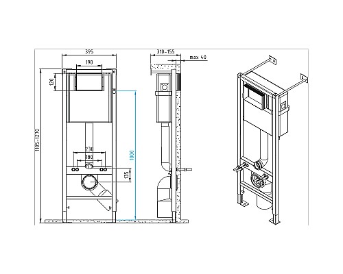 Комплект унитаза с инсталляцией Cersanit Carina 64440 с сиденьем Микролифт и клавишей смыва Хром матовый