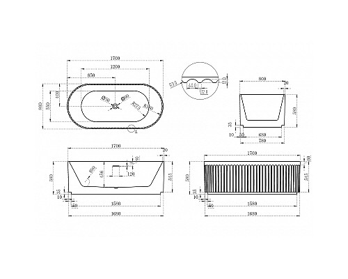 Акриловая ванна Abber 170х80 AB9410-1.7 без гидромассажа