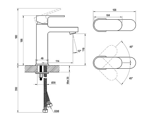 Смеситель для раковины Ravak Chrome CR 014.20BL X070428 Черный матовый