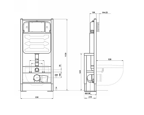 Инсталляция Aquatek Standart 50 INS-0000016 для унитаза без клавиши смыва