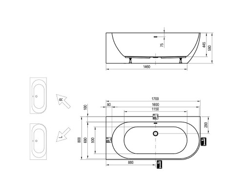 Акриловая ванна Ravak Freedom Corner 170x80 R без гидромассажа