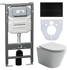 Комплект унитаза с инсталляцией Ceramicanova Balearica CN6000_1002B_1000 с сиденьем Микролифт и Черной матовой клавишей смыва