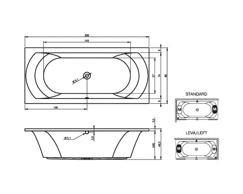 Акриловая ванна Riho Lima 200x90 B054001005 без гидромассажа