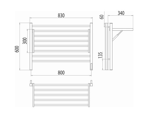 Электрический полотенцесушитель Terminus Горизонт П8 800х600 4670078543530 с полкой Хром