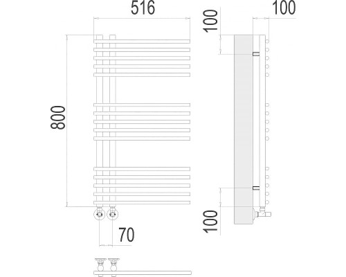 Водяной полотенцесушитель Terminus Астра П15 70х800 4670078530486 Хром, нижнее подключение, G 1/2" ВР, с комплектом вентилей