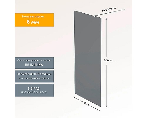 Душевая перегородка Reflection Walk in 90 RX20090TCR-20 профиль Хром стекло тонированное