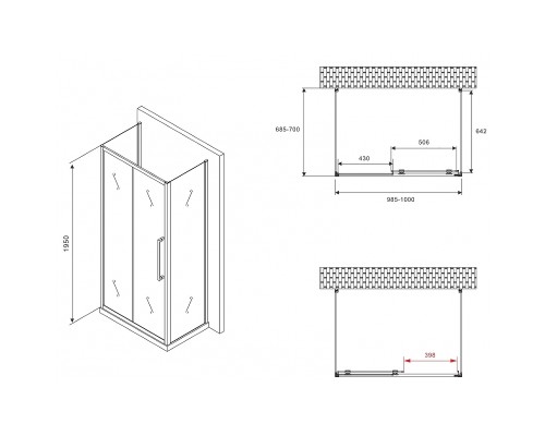 Душевой уголок Abber Schwarzer Diamant 100x70 профиль Черный стекло матовое