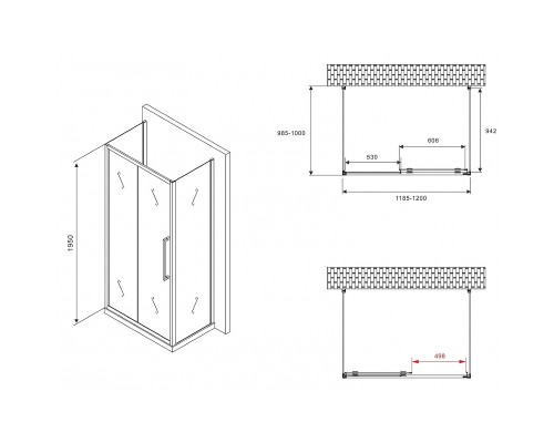 Душевой уголок Abber Schwarzer Diamant 120x100 профиль Черный стекло матовое