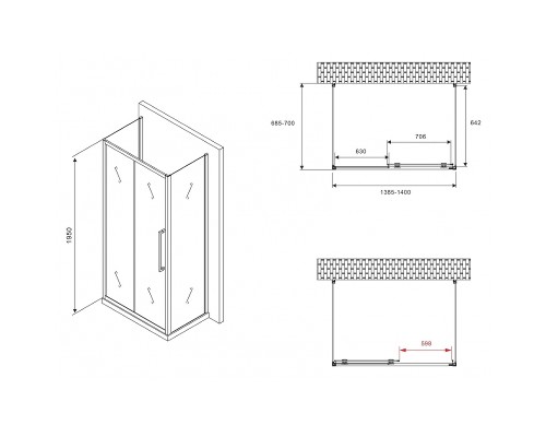 Душевой уголок Abber Schwarzer Diamant 140x70 профиль Черный стекло матовое