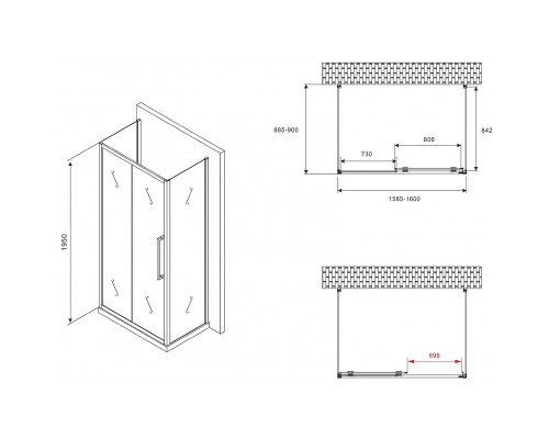 Душевой уголок Abber Schwarzer Diamant 160x90 профиль Черный стекло матовое