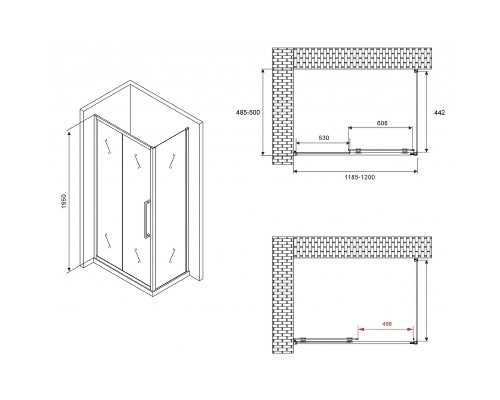 Душевой уголок Abber Schwarzer Diamant 120x50 профиль Хром стекло прозрачное