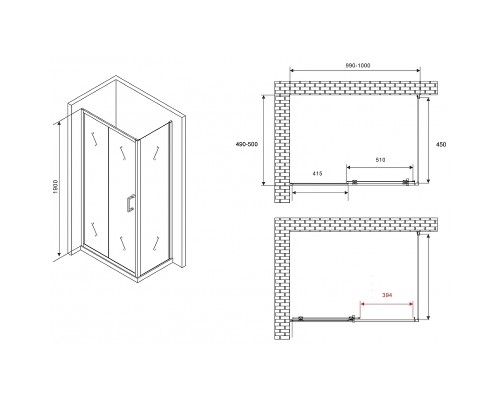 Душевой уголок Abber Schwarzer Diamant 100x50 профиль Черный стекло прозрачное