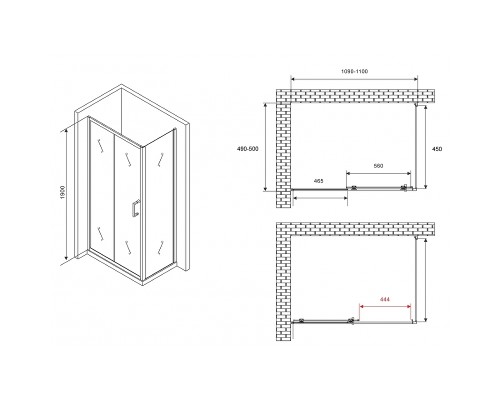 Душевой уголок Abber Schwarzer Diamant 110x50 профиль Черный стекло прозрачное