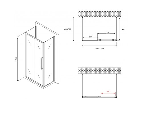 Душевой уголок Abber Schwarzer Diamant 150x50 профиль Хром стекло матовое