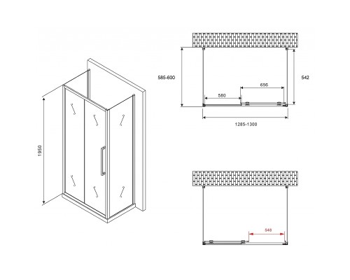 Душевой уголок Abber Schwarzer Diamant 130x60 профиль Хром стекло матовое