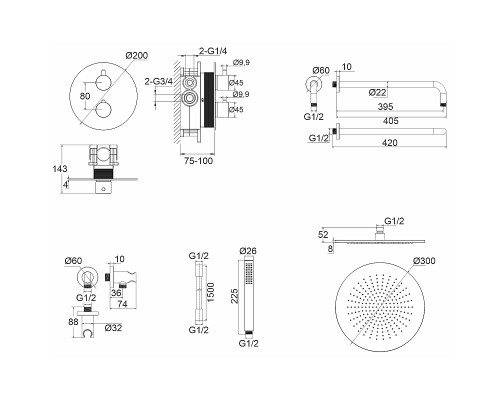 Душевая система Whitecross Y chrome YSET08CR с термостатом Хром